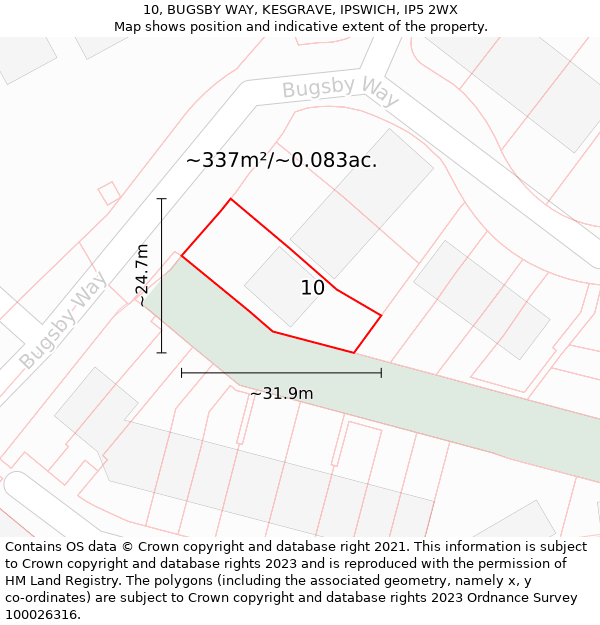 10, BUGSBY WAY, KESGRAVE, IPSWICH, IP5 2WX: Plot and title map