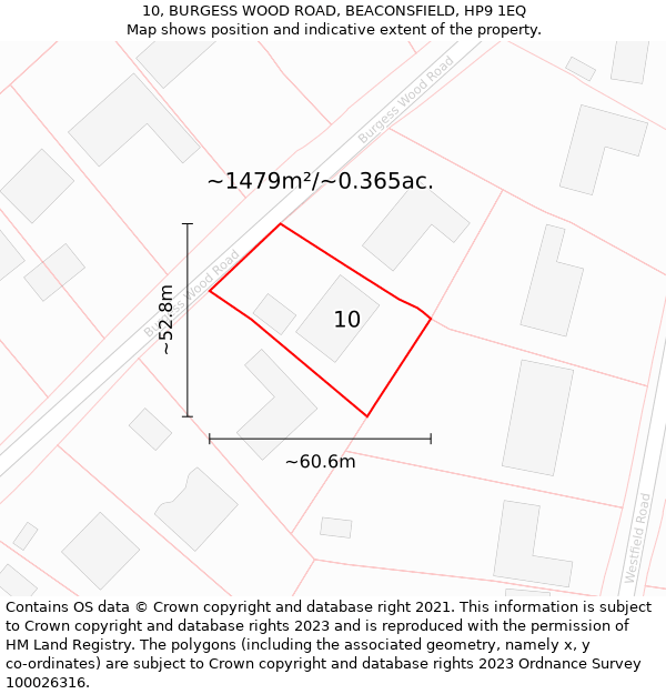 10, BURGESS WOOD ROAD, BEACONSFIELD, HP9 1EQ: Plot and title map