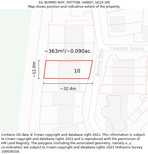 10, BURMO WAY, POTTON, SANDY, SG19 2FE: Plot and title map