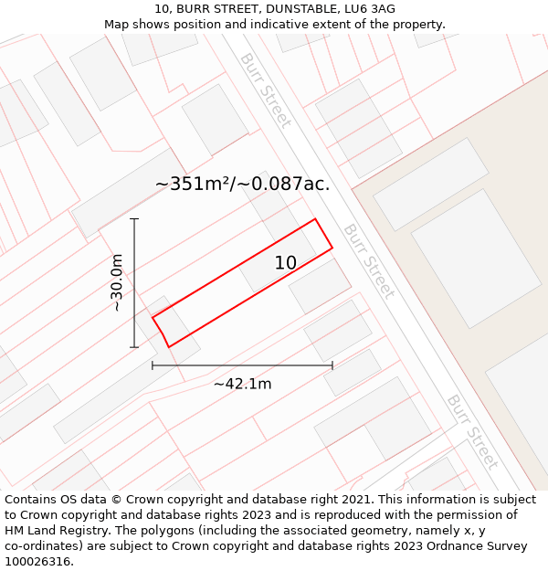 10, BURR STREET, DUNSTABLE, LU6 3AG: Plot and title map