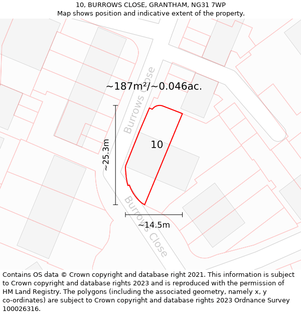 10, BURROWS CLOSE, GRANTHAM, NG31 7WP: Plot and title map