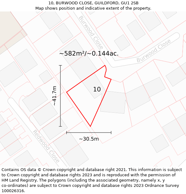 10, BURWOOD CLOSE, GUILDFORD, GU1 2SB: Plot and title map