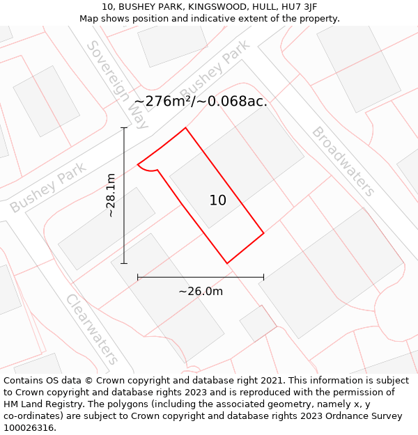 10, BUSHEY PARK, KINGSWOOD, HULL, HU7 3JF: Plot and title map