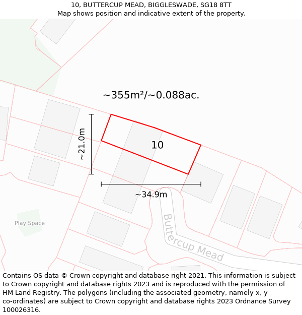 10, BUTTERCUP MEAD, BIGGLESWADE, SG18 8TT: Plot and title map