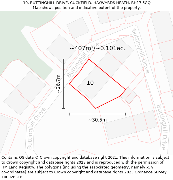 10, BUTTINGHILL DRIVE, CUCKFIELD, HAYWARDS HEATH, RH17 5GQ: Plot and title map