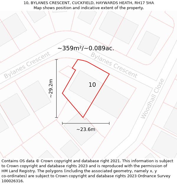 10, BYLANES CRESCENT, CUCKFIELD, HAYWARDS HEATH, RH17 5HA: Plot and title map