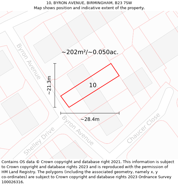 10, BYRON AVENUE, BIRMINGHAM, B23 7SW: Plot and title map