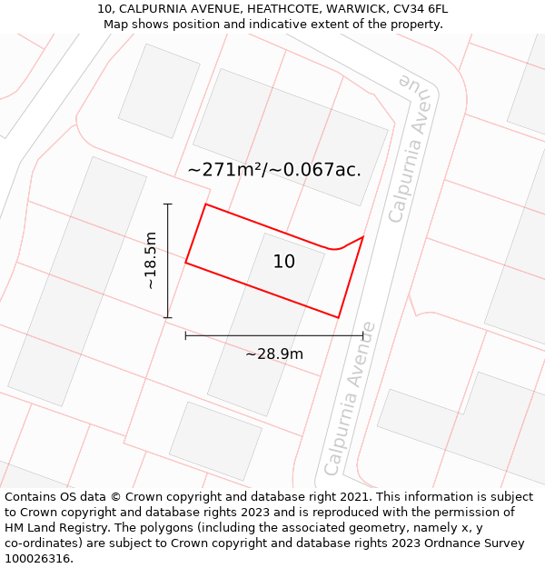 10, CALPURNIA AVENUE, HEATHCOTE, WARWICK, CV34 6FL: Plot and title map