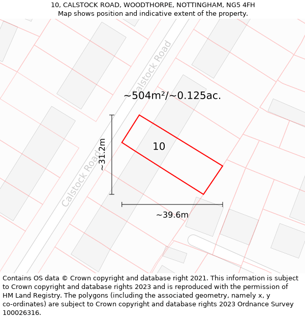 10, CALSTOCK ROAD, WOODTHORPE, NOTTINGHAM, NG5 4FH: Plot and title map