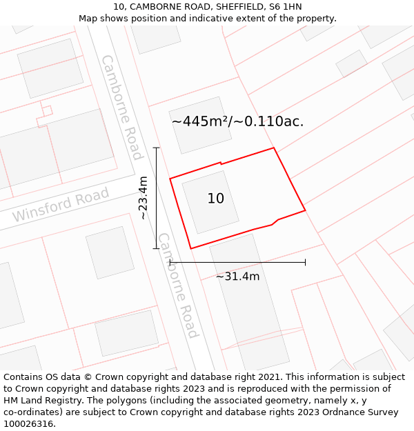 10, CAMBORNE ROAD, SHEFFIELD, S6 1HN: Plot and title map