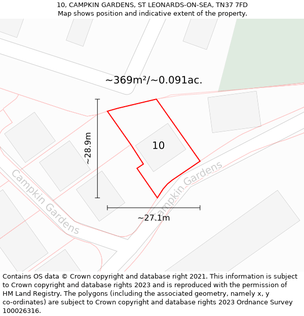 10, CAMPKIN GARDENS, ST LEONARDS-ON-SEA, TN37 7FD: Plot and title map