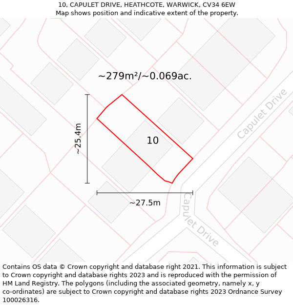 10, CAPULET DRIVE, HEATHCOTE, WARWICK, CV34 6EW: Plot and title map