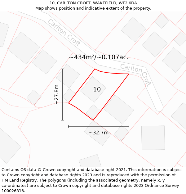 10, CARLTON CROFT, WAKEFIELD, WF2 6DA: Plot and title map