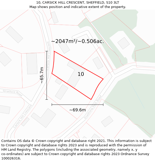 10, CARSICK HILL CRESCENT, SHEFFIELD, S10 3LT: Plot and title map
