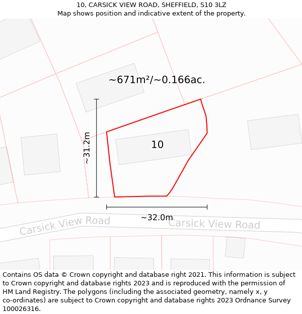 10, CARSICK VIEW ROAD, SHEFFIELD, S10 3LZ: Plot and title map