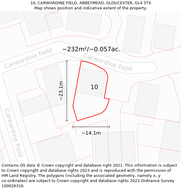 10, CARWARDINE FIELD, ABBEYMEAD, GLOUCESTER, GL4 5TX: Plot and title map