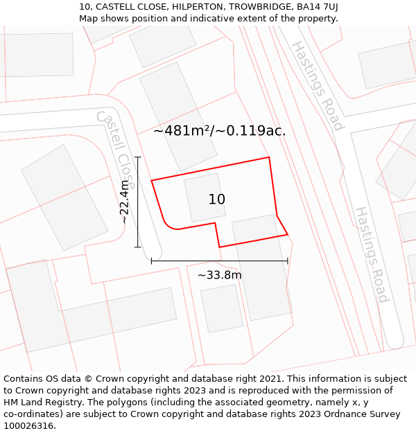 10, CASTELL CLOSE, HILPERTON, TROWBRIDGE, BA14 7UJ: Plot and title map