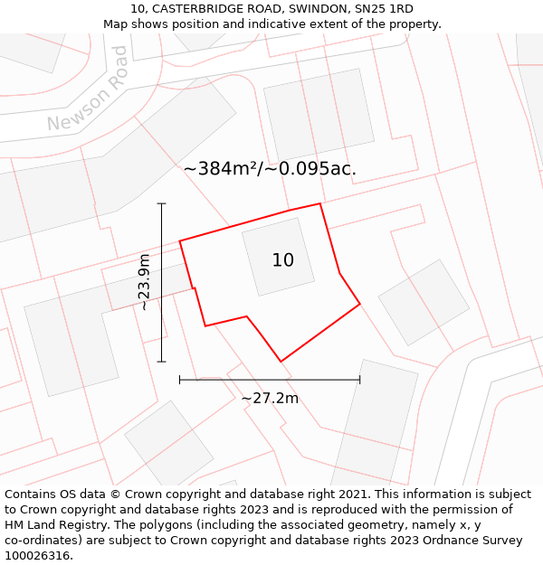 10, CASTERBRIDGE ROAD, SWINDON, SN25 1RD: Plot and title map