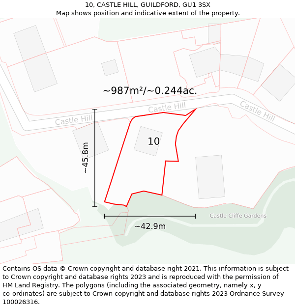 10, CASTLE HILL, GUILDFORD, GU1 3SX: Plot and title map