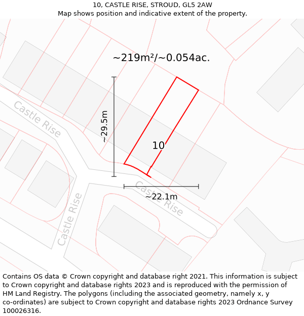 10, CASTLE RISE, STROUD, GL5 2AW: Plot and title map