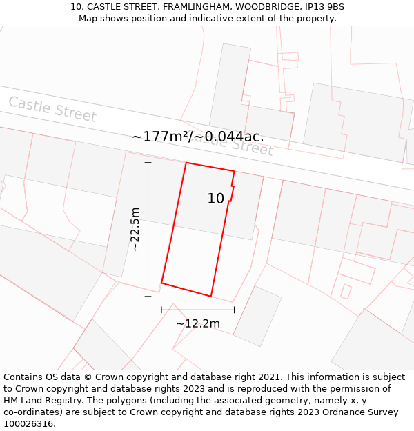 10, CASTLE STREET, FRAMLINGHAM, WOODBRIDGE, IP13 9BS: Plot and title map