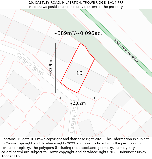 10, CASTLEY ROAD, HILPERTON, TROWBRIDGE, BA14 7RF: Plot and title map