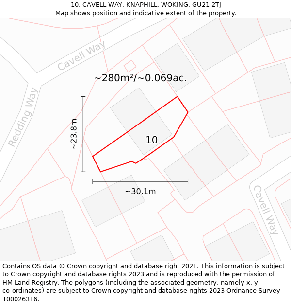 10, CAVELL WAY, KNAPHILL, WOKING, GU21 2TJ: Plot and title map