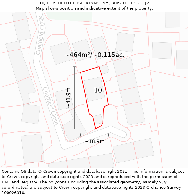 10, CHALFIELD CLOSE, KEYNSHAM, BRISTOL, BS31 1JZ: Plot and title map