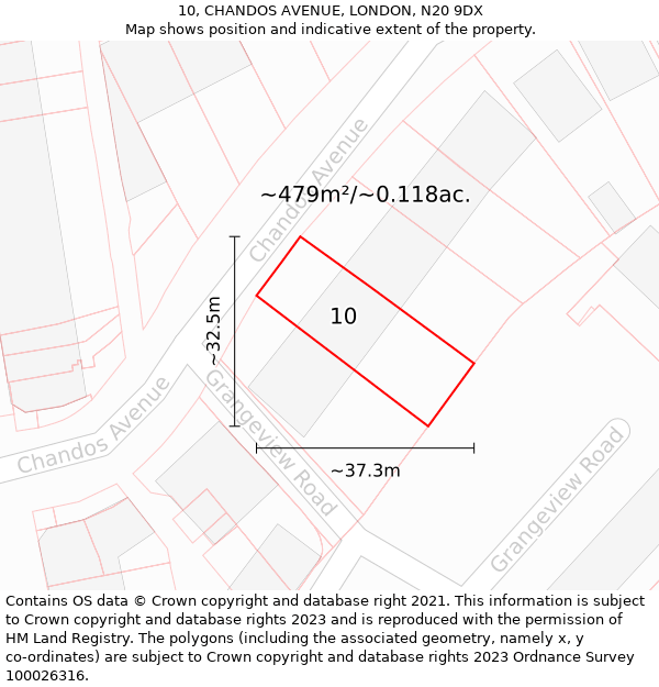 10, CHANDOS AVENUE, LONDON, N20 9DX: Plot and title map