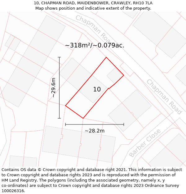 10, CHAPMAN ROAD, MAIDENBOWER, CRAWLEY, RH10 7LA: Plot and title map