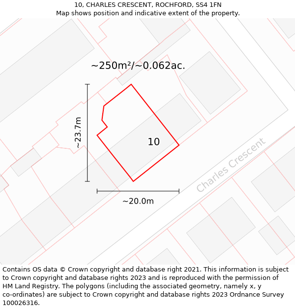 10, CHARLES CRESCENT, ROCHFORD, SS4 1FN: Plot and title map