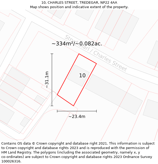 10, CHARLES STREET, TREDEGAR, NP22 4AA: Plot and title map