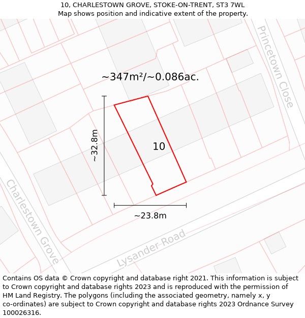 10, CHARLESTOWN GROVE, STOKE-ON-TRENT, ST3 7WL: Plot and title map
