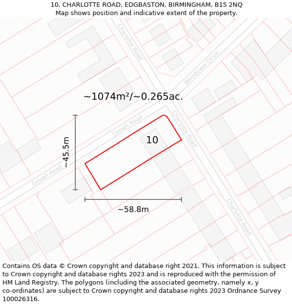 10, CHARLOTTE ROAD, EDGBASTON, BIRMINGHAM, B15 2NQ: Plot and title map