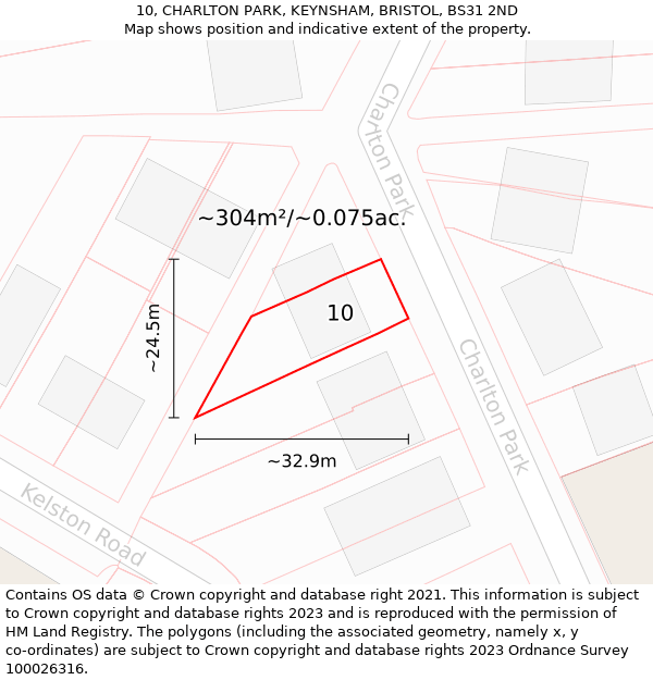 10, CHARLTON PARK, KEYNSHAM, BRISTOL, BS31 2ND: Plot and title map