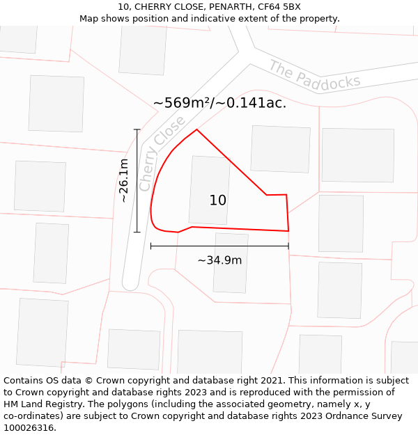 10, CHERRY CLOSE, PENARTH, CF64 5BX: Plot and title map