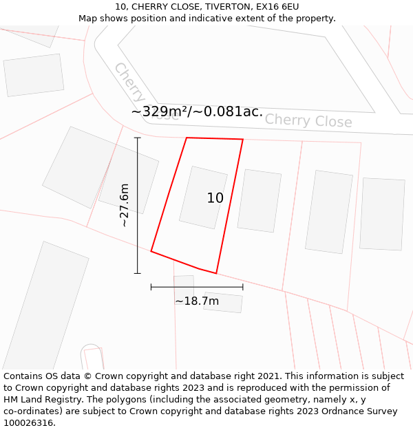 10, CHERRY CLOSE, TIVERTON, EX16 6EU: Plot and title map