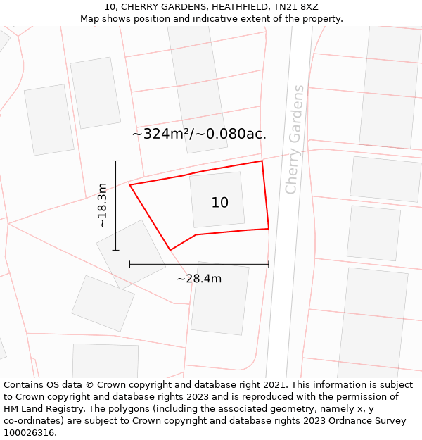 10, CHERRY GARDENS, HEATHFIELD, TN21 8XZ: Plot and title map