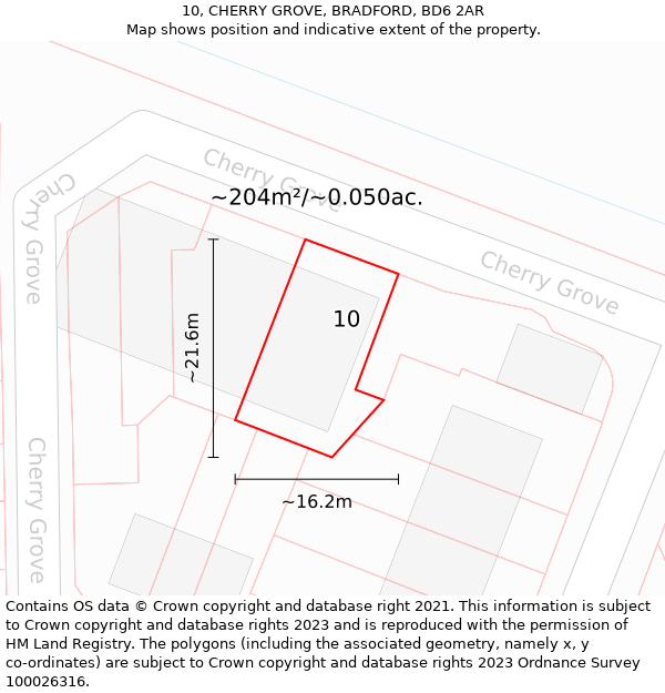 10, CHERRY GROVE, BRADFORD, BD6 2AR: Plot and title map