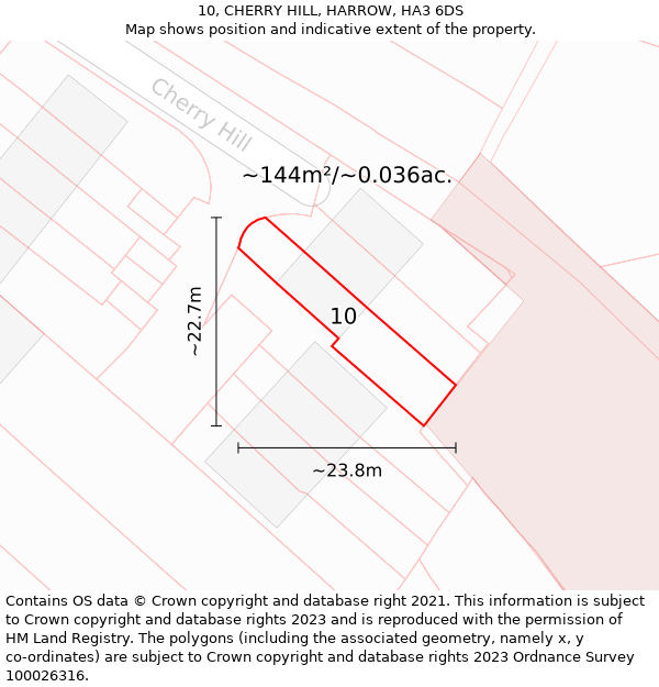 10, CHERRY HILL, HARROW, HA3 6DS: Plot and title map