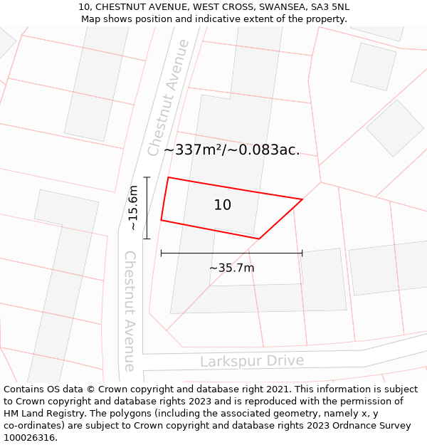 10, CHESTNUT AVENUE, WEST CROSS, SWANSEA, SA3 5NL: Plot and title map