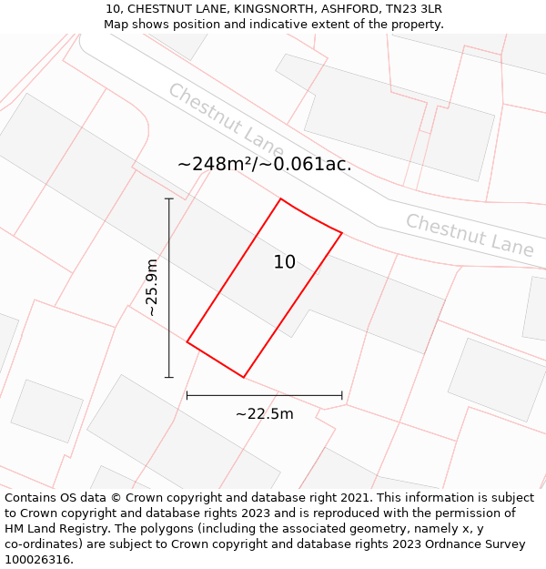 10, CHESTNUT LANE, KINGSNORTH, ASHFORD, TN23 3LR: Plot and title map