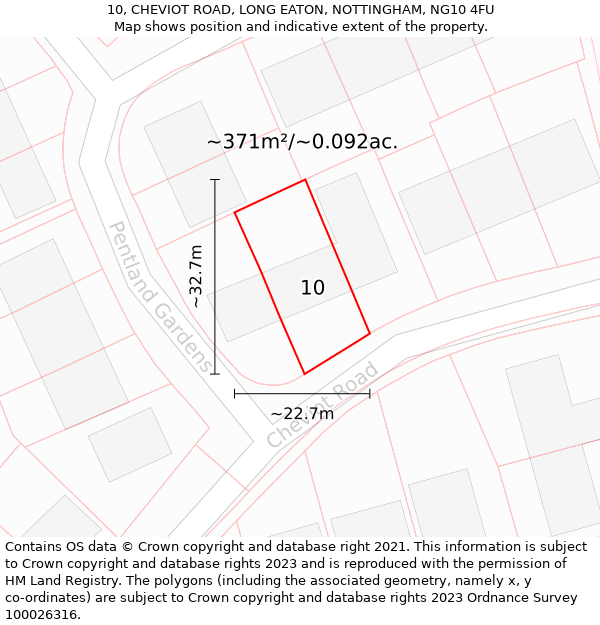 10, CHEVIOT ROAD, LONG EATON, NOTTINGHAM, NG10 4FU: Plot and title map