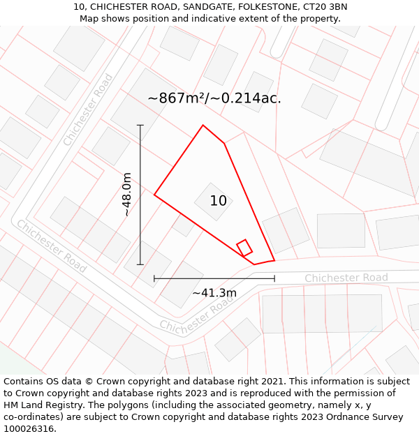 10, CHICHESTER ROAD, SANDGATE, FOLKESTONE, CT20 3BN: Plot and title map