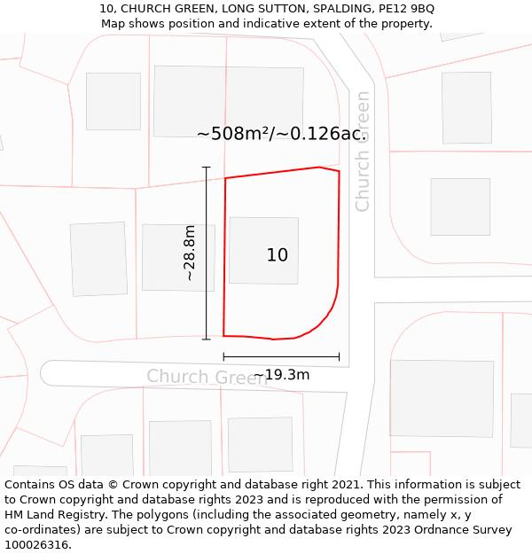 10, CHURCH GREEN, LONG SUTTON, SPALDING, PE12 9BQ: Plot and title map