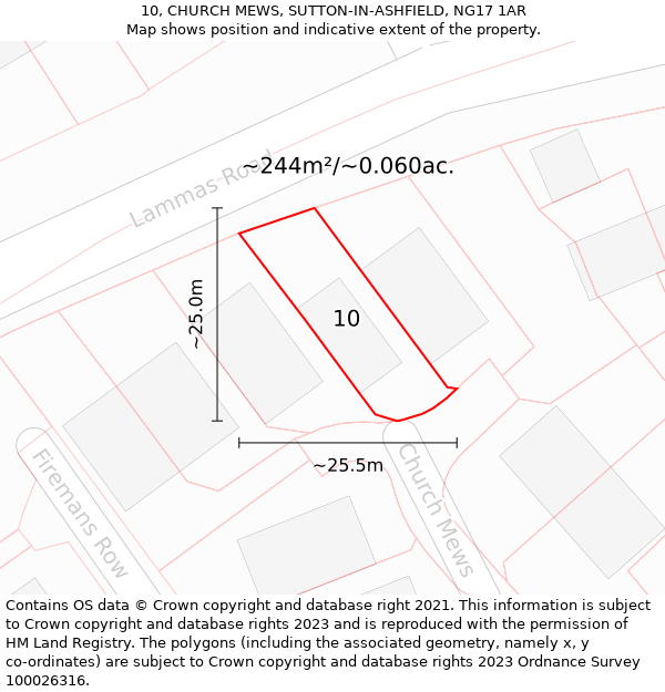 10, CHURCH MEWS, SUTTON-IN-ASHFIELD, NG17 1AR: Plot and title map