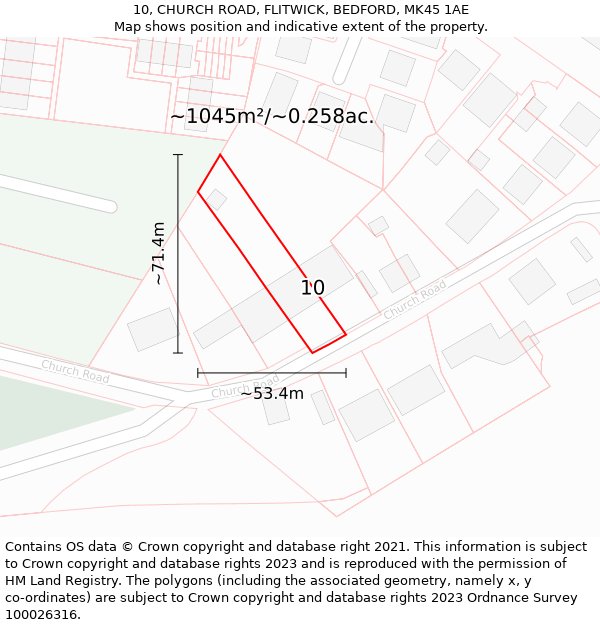 10, CHURCH ROAD, FLITWICK, BEDFORD, MK45 1AE: Plot and title map