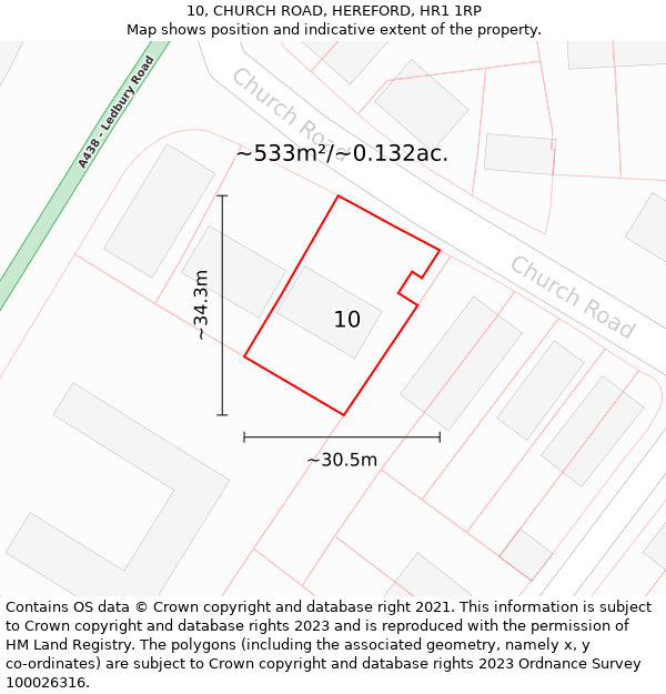 10, CHURCH ROAD, HEREFORD, HR1 1RP: Plot and title map