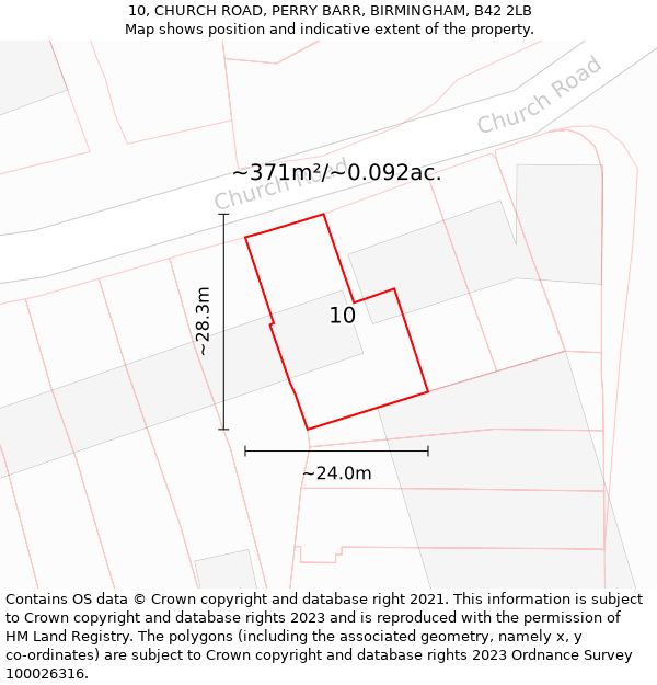 10, CHURCH ROAD, PERRY BARR, BIRMINGHAM, B42 2LB: Plot and title map