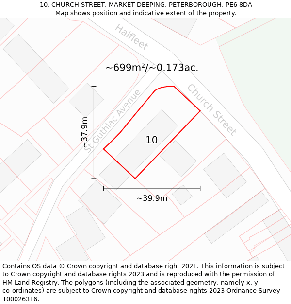 10, CHURCH STREET, MARKET DEEPING, PETERBOROUGH, PE6 8DA: Plot and title map